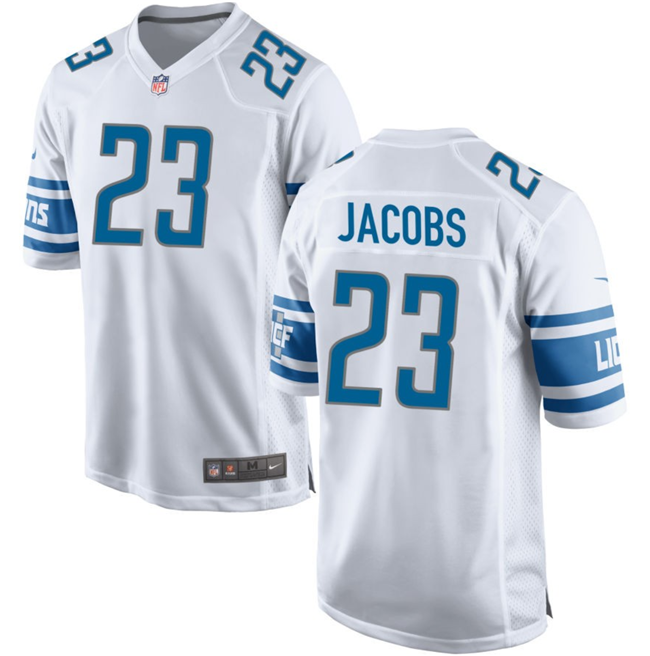 Men's Detroit Lions #23 Jerry Jacobs White Stitched Game Jersey