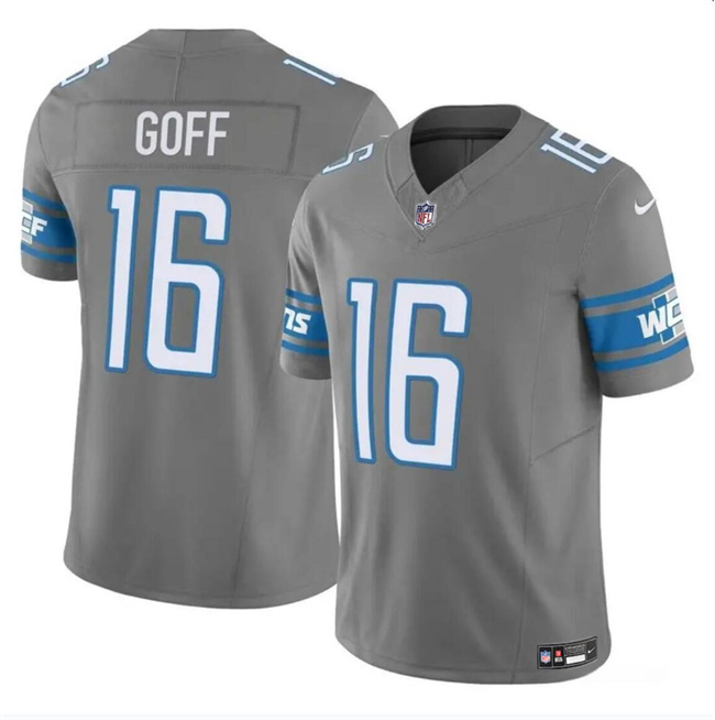 Men's Detroit Lions #16 Jared Goff Grey 2023 F.U.S.E. 90th Anniversary NFC North Division Champions Vapor Untouchable Limited Stitched Jersey