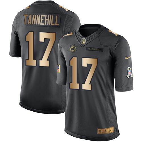 Nike Dolphins #17 Ryan Tannehill Black Men's Stitched NFL Limited Gold Salute To Service Jersey