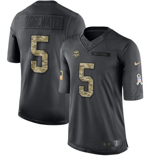 Nike Vikings #5 Teddy Bridgewater Black Men's Stitched NFL Limited 2016 Salute To Service Jersey