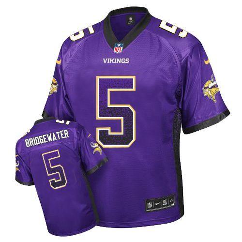 Nike Vikings #5 Teddy Bridgewater Purple Team Color Men's Stitched NFL Elite Drift Fashion Jersey
