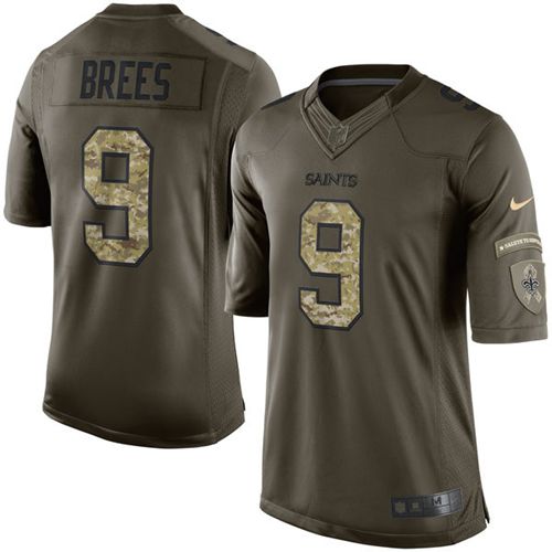 Nike Saints #9 Drew Brees Green Men's Stitched NFL Limited Salute to Service Jersey