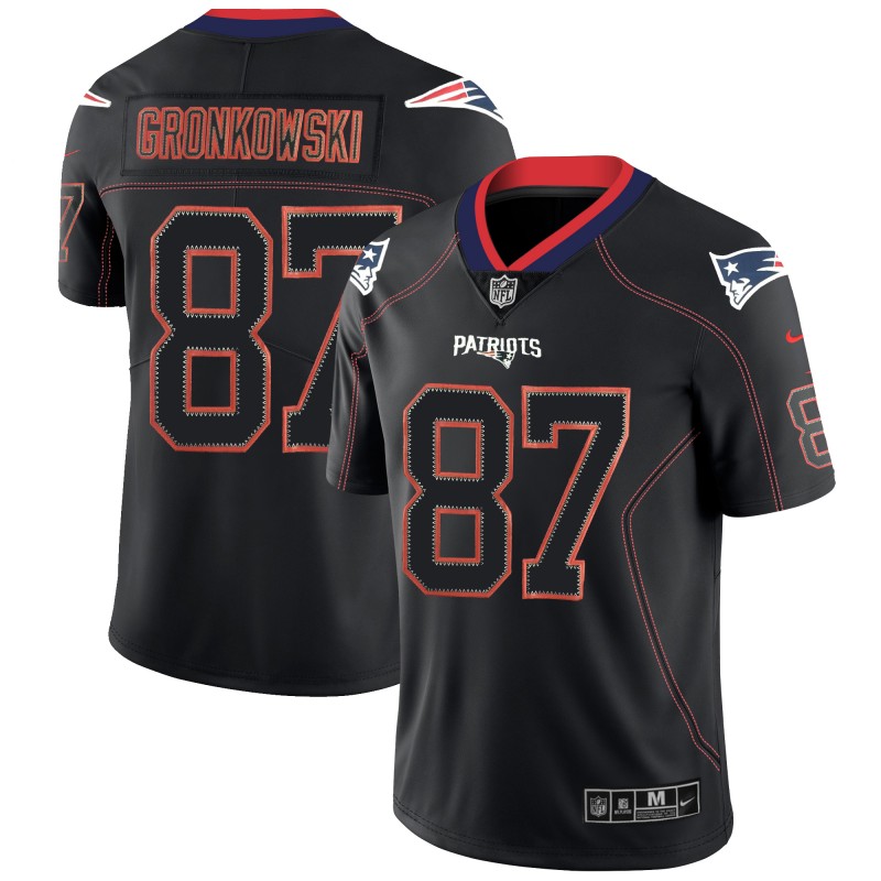 Men's New England Patriots #87 Rob Gronkowski NFL 2018 Lights Out Black Color Rush Limited Jersey