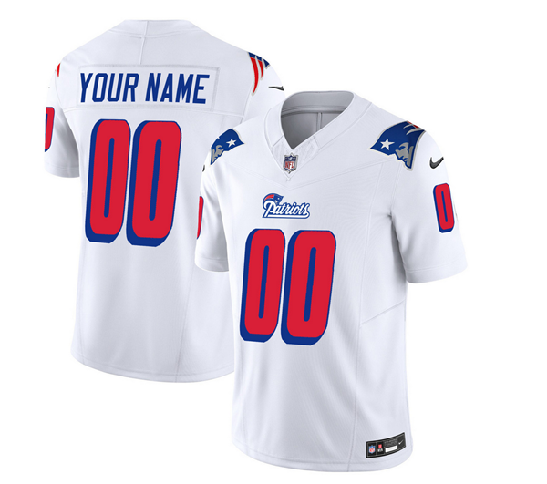 Men's New England Patriots Active Player Custom White 2023 F.U.S.E. Throwback Limited Stitched Football Jersey