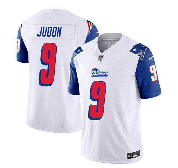 Men's New England Patriots #9 Matthew Judon White/Blue 2023 F.U.S.E. Throwback Limited Stitched Football Jersey