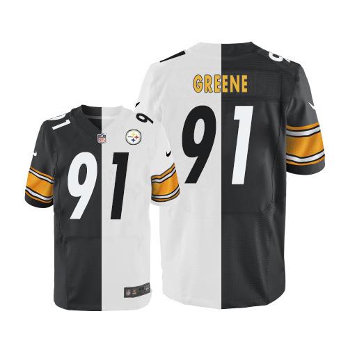 Nike Steelers #91 Kevin Greene White/Black Men's Stitched NFL Elite Split Jersey