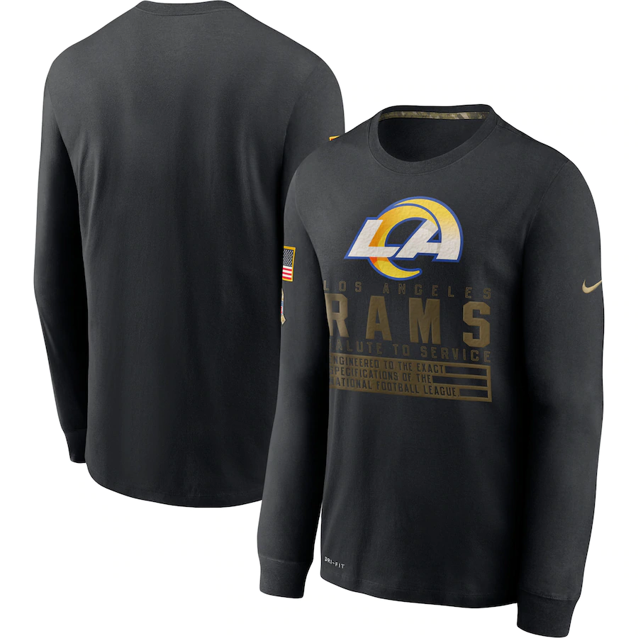 Men's Los Angeles Rams 2020 Black Salute to Service Sideline Performance Long Sleeve T-Shirt