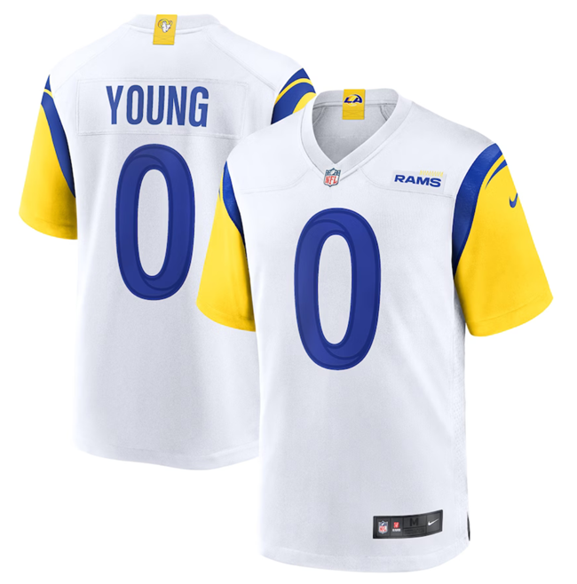 Men's Los Angeles Rams #0 Byron Young White Stitched Game Jersey