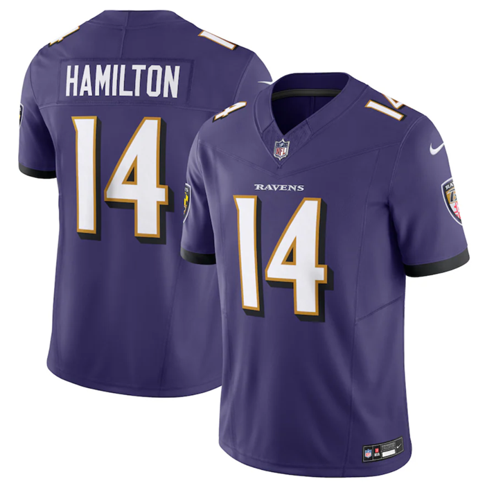 Men's Baltimore Ravens #14 Kyle Hamilton Purple 2023 F.U.S.E Vapor Stitched Jersey