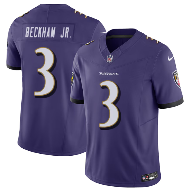 Men's Baltimore Ravens #3 Odell Beckham Jr. Purple 2023 F.U.S.E. Vapor Untouchable Stitched Football Jersey