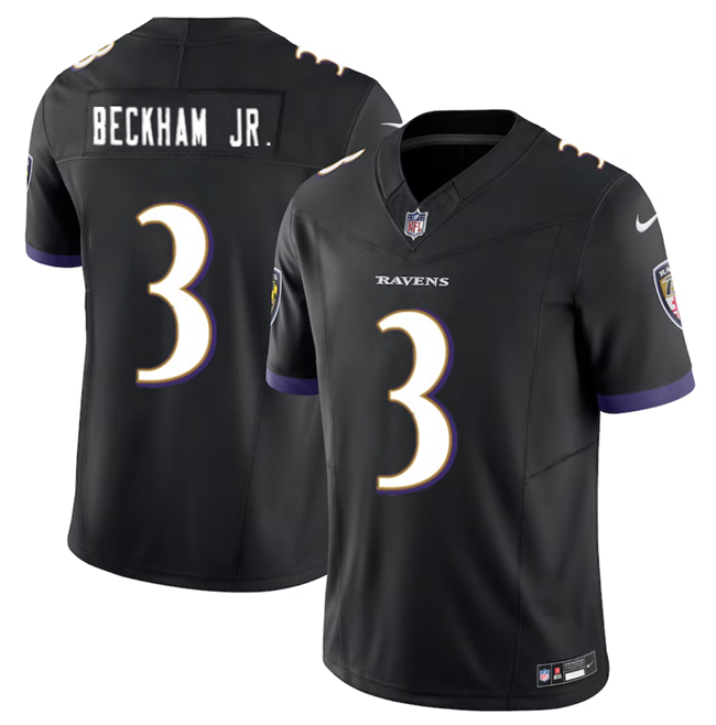 Men's Baltimore Ravens #3 Odell Beckham Jr. Black 2023 F.U.S.E. Vapor Untouchable Stitched Football Jersey