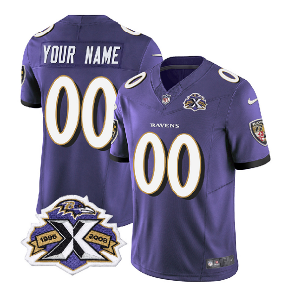 Men's Baltimore Ravens Active Player Custom Purple 2023 F.U.S.E With Patch Throwback Vapor Limited Jersey