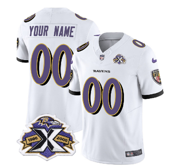 Men's Baltimore Ravens Active Player Custom White 2023 F.U.S.E With Patch Throwback Vapor Limited Jersey