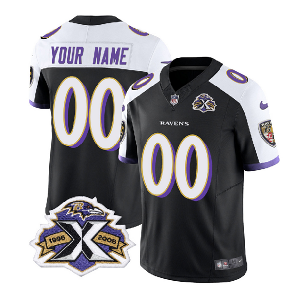 Men's Baltimore Ravens Active Player Custom Black/White 2023 F.U.S.E With Patch Throwback Vapor Limited Jersey