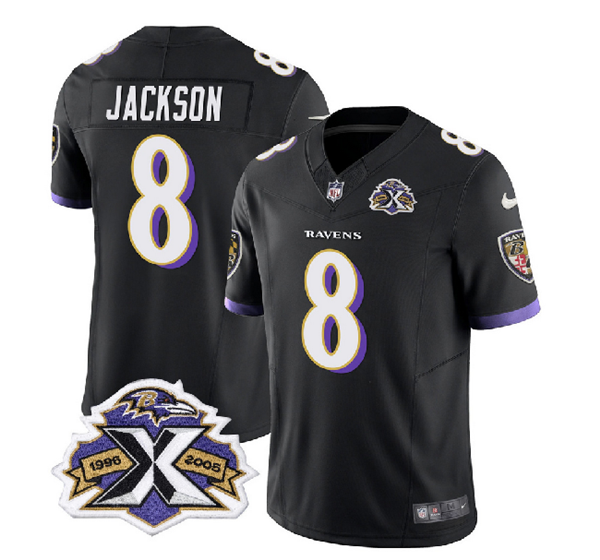 Men's Baltimore Ravens #8 Lamar Jackson Black 2023 F.U.S.E With Patch Throwback Vapor Limited Jersey