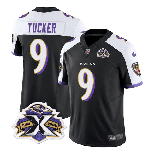 Men's Baltimore Ravens #9 Justin Tucker Black/White 2023 F.U.S.E With Patch Throwback Vapor Limited Jersey
