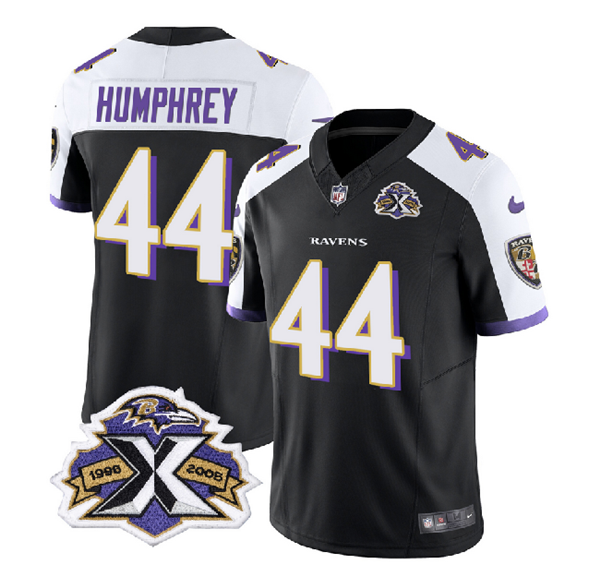 Men's Baltimore Ravens #44 Marlon Humphrey Black/White 2023 F.U.S.E With Patch Throwback Vapor Limited Jersey
