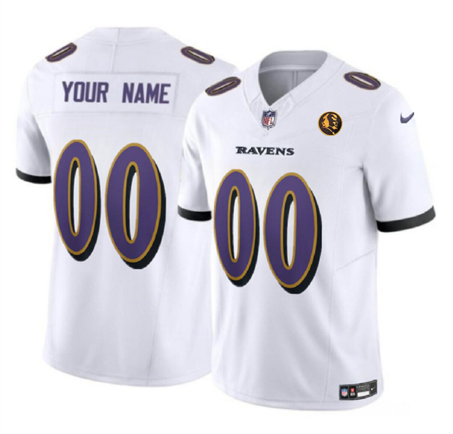 Men's Baltimore Ravens Active Player Custom White 2023 F.U.S.E. With John Madden Patch Vapor Limited Football Jersey