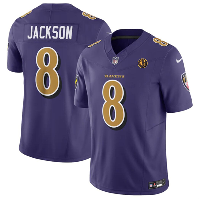 Men's Baltimore Ravens #8 Lamar Jackson Purple 2023 F.U.S.E. With John Madden Patch Color Rush Limited Football Jersey