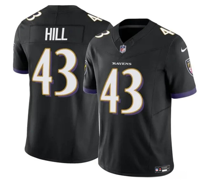 Men's Baltimore Ravens #43 Justice Hill Black 2023 F.U.S.E. Vapor Limited Football Jersey