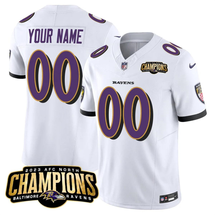 Men's Baltimore Ravens Active Player Custom White 2023 F.U.S.E. AFC North Champions Vapor Limited Football Jersey