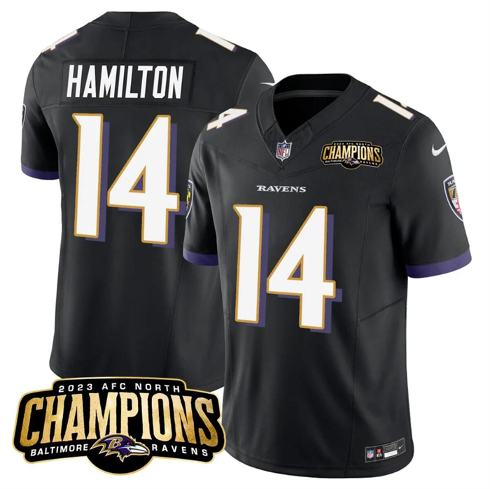 Men's Baltimore Ravens #14 Kyle Hamilton Black 2023 F.U.S.E. AFC North Champions Vapor Limited Football Jersey