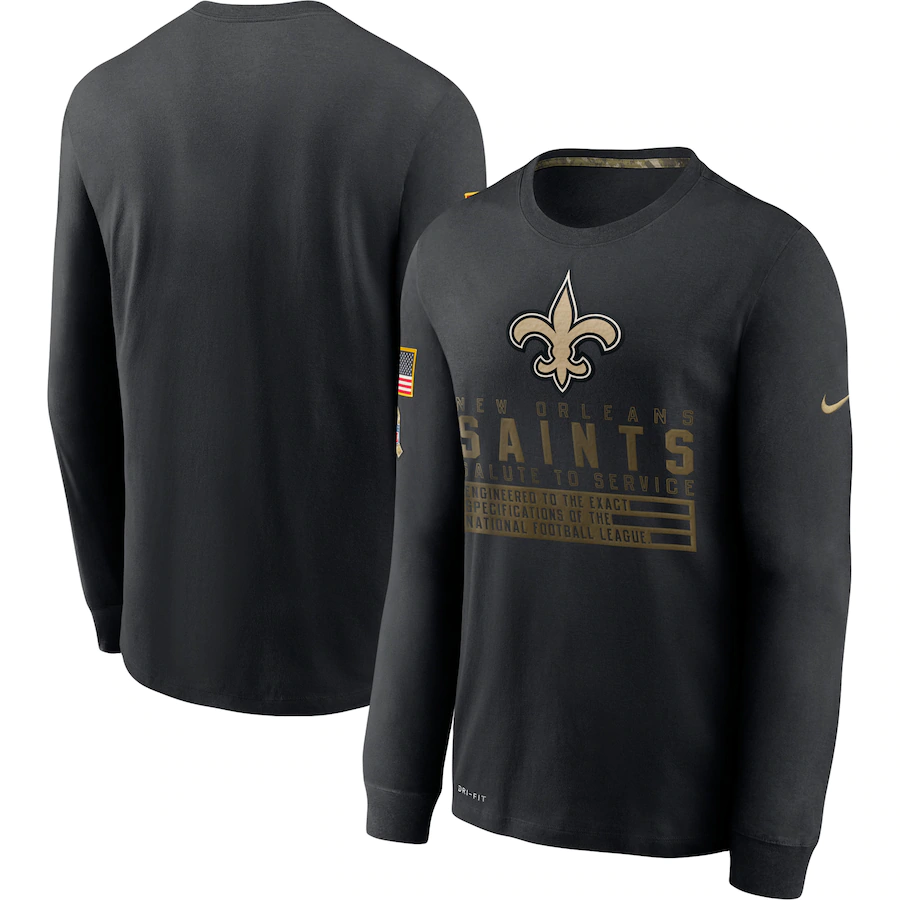 Men's New Orleans Saints 2020 Black Salute to Service Sideline Performance Long Sleeve T-Shirt