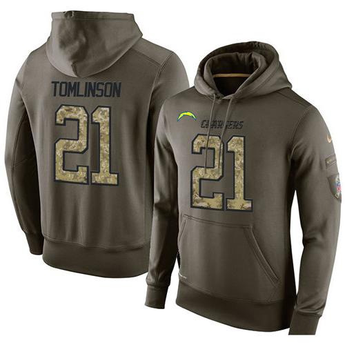 NFL Men's Nike San Diego Chargers #21 LaDainian Tomlinson Stitched Green Olive Salute To Service KO Performance Hoodie