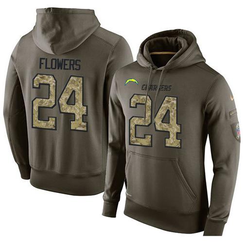 NFL Men's Nike San Diego Chargers #24 Brandon Flowers Stitched Green Olive Salute To Service KO Performance Hoodie