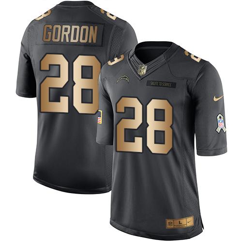 Nike Chargers #28 Melvin Gordon Black Men's Stitched NFL Limited Gold Salute To Service Jersey