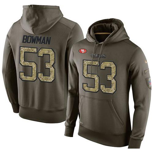 NFL Men's Nike San Francisco 49ers #53 NaVorro Bowman Stitched Green Olive Salute To Service KO Performance Hoodie