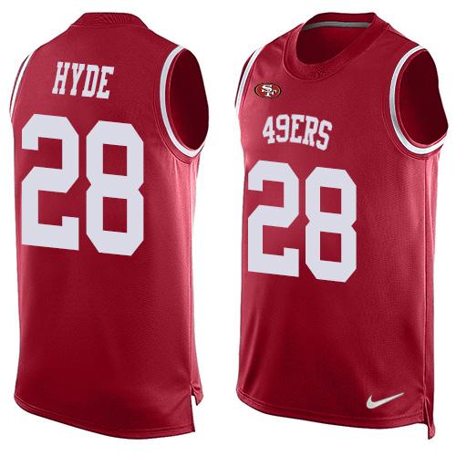 Nike 49ers #28 Carlos Hyde Red Team Color Men's Stitched NFL Limited Tank Top Jersey