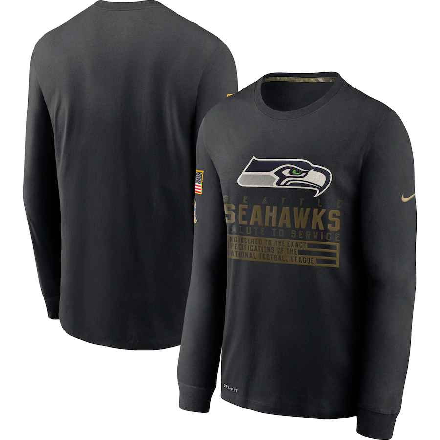 Men's Seattle Seahawks 2020 Black Salute to Service Sideline Performance Long Sleeve T-Shirt