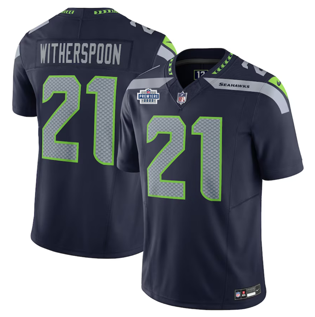 Men's Seattle Seahawks #21 Devon Witherspoon Navy 2023 F.U.S.E. With Prem1ere Patch 90th Anniversary Vapor Untouchable Limited Stitched Football Jersey