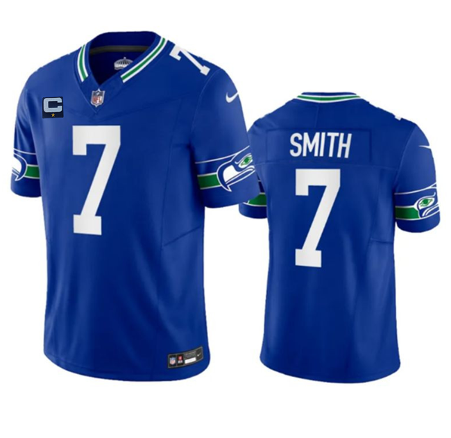 Men's Seattle Seahawks #7 Geno Smith Royal 2023 F.U.S.E. With 1-Star C Patch Vapor Limited Throwback Stitched Jersey