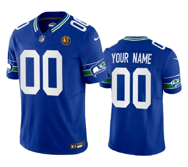 Men's Seattle Seahawks Active Player Custom Royal 2023 F.U.S.E. Throwback With John Madden Patch Vapor Limited Stitched Football Jersey