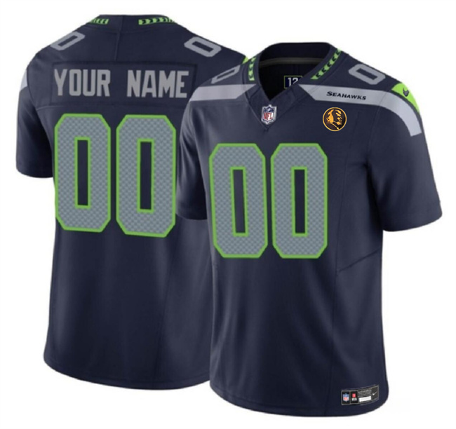 Men's Seattle Seahawks Active Player Custom Navy 2023 F.U.S.E. With John Madden Patch Vapor Limited Stitched Football Jersey