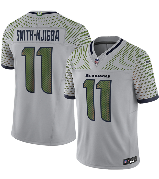 Men's Seattle Seahawks #11 Jaxon Smith-Njigba Grey 2025 F.U.S.E. “Rivalries” Vapor Untouchable Limited Stitched Football Jersey