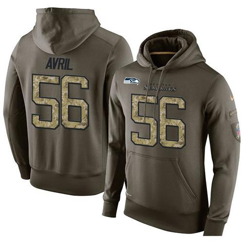 NFL Men's Nike Seattle Seahawks #56 Cliff Avril Stitched Green Olive Salute To Service KO Performance Hoodie