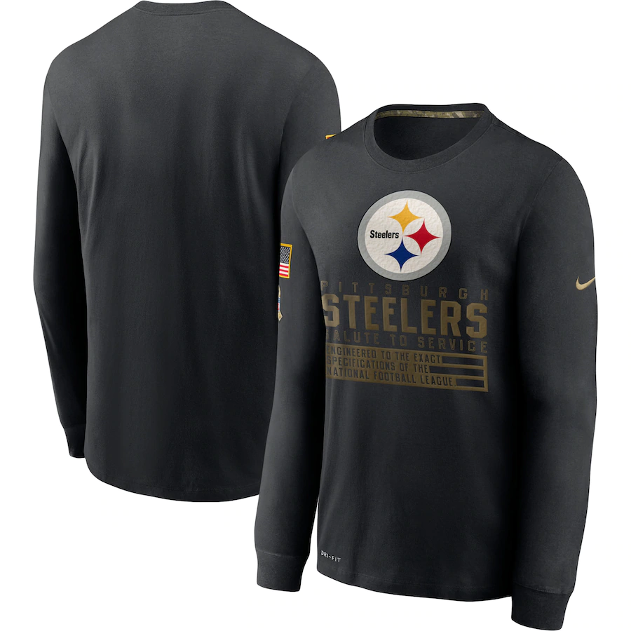 Men's Pittsburgh Steelers 2020 Black Salute to Service Sideline Performance Long Sleeve T-Shirt