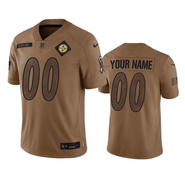 Men's Pittsburgh Steelers Active Player Custom 2023 Brown Salute To Setvice Limited Stitched Football Jersey