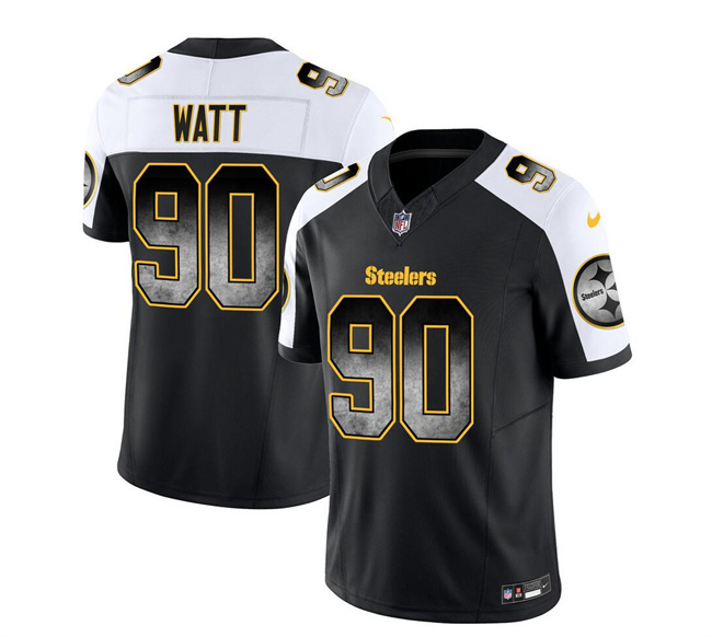 Men's Pittsburgh Steelers #90 T.J. Watt Black/White 2023 F.U.S.E. Smoke Vapor Untouchable Limited Stitched Jersey