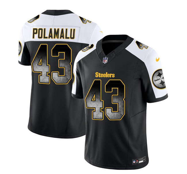 Men's Pittsburgh Steelers #43 Troy Polamalu Black/White 2023 F.U.S.E. Smoke Vapor Untouchable Limited Stitched Jersey