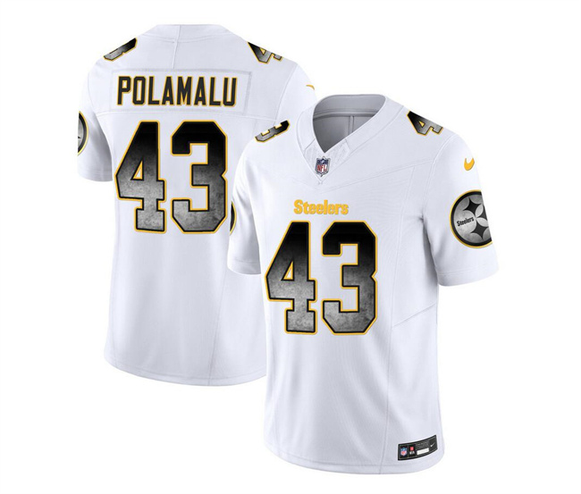 Men's Pittsburgh Steelers #43 Troy Polamalu White 2023 F.U.S.E. Smoke Vapor Untouchable Limited Stitched Jersey