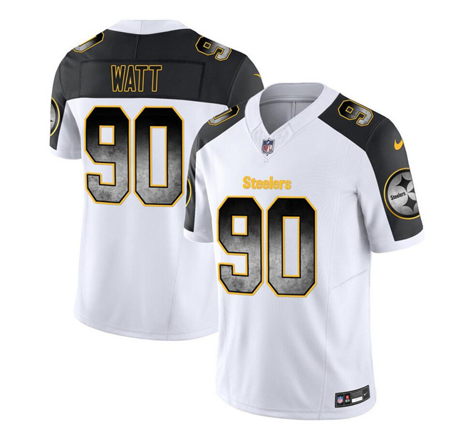 Men's Pittsburgh Steelers #90 T.J. Watt White/Black 2023 F.U.S.E. Smoke Vapor Untouchable Limited Stitched Jersey