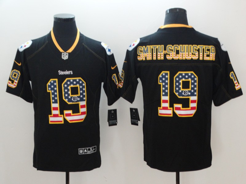 Men's Pittsburgh Steelers #19 JuJu Smith-Schuster 2018 Black USA Flag Color Rush Limited Fashion NFL Stitched Jersey