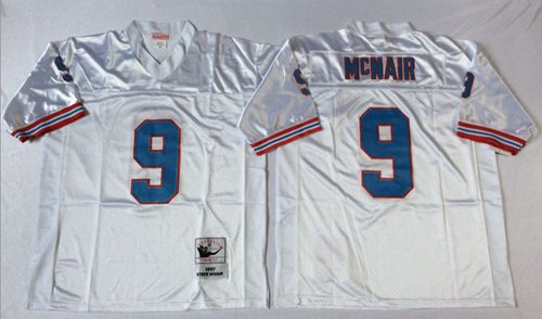 Mitchell And Ness Oilers/ Tennessee Titans #9 Steve McNair White Throwback Stitched NFL Jersey