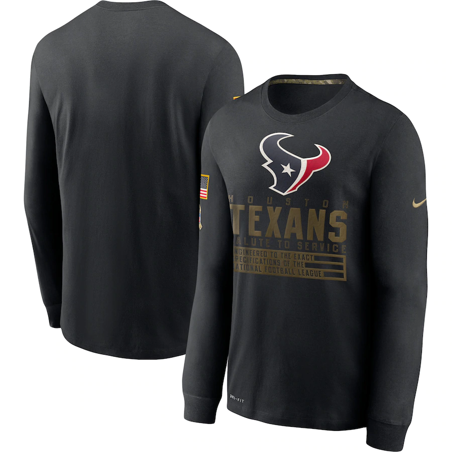 Men's Houston Texans 2020 Black Salute to Service Sideline Performance Long Sleeve T-Shirt