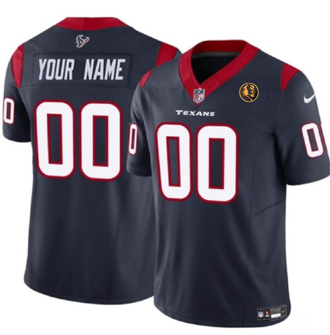 Men's Houston Texans Active Player Custom Navy 2023 F.U.S.E. With John Madden Patch Vapor Limited Stitched Football Jersey