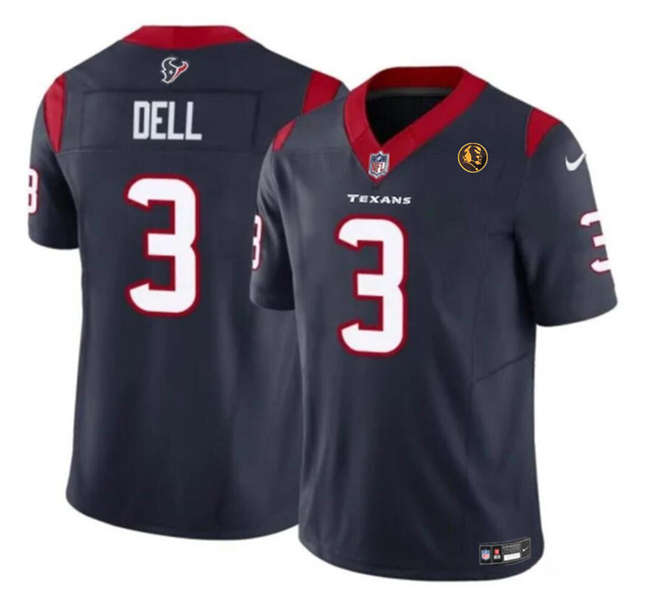 Men's Houston Texans #3 Tank Dell Navy 2023 F.U.S.E. With John Madden Patch Vapor Limited Stitched Football Jersey